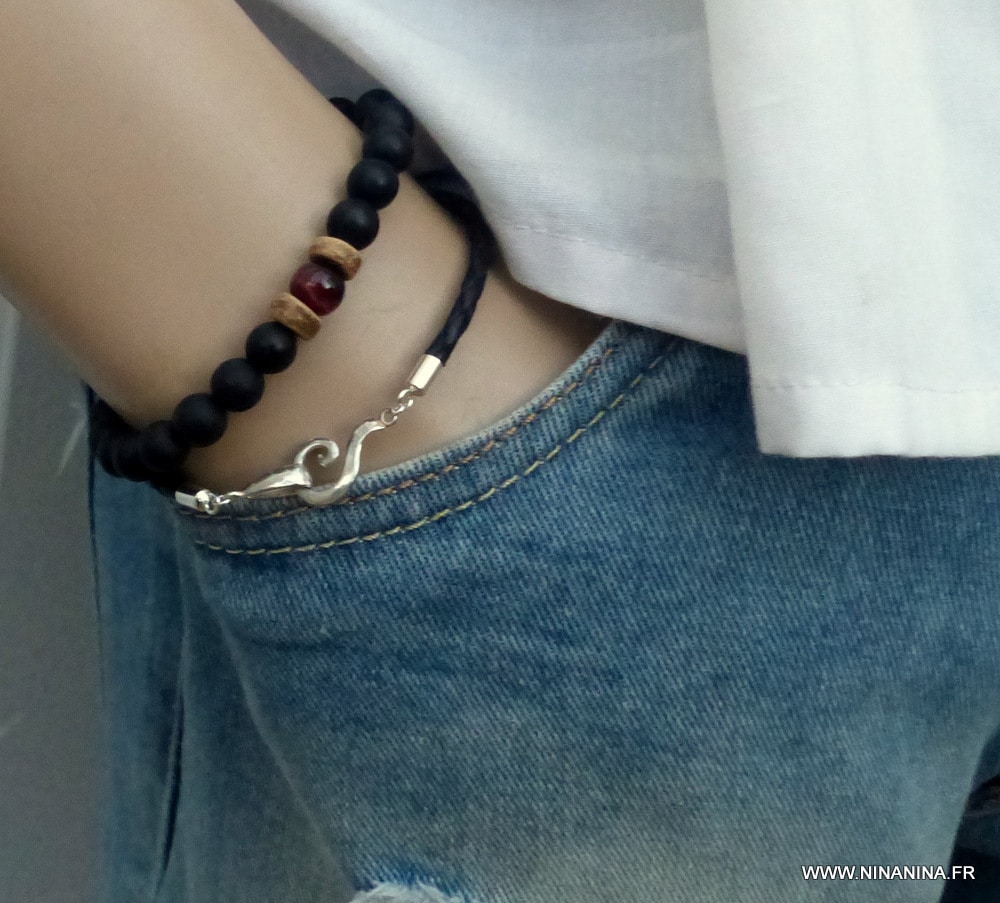 Bracelet cordon cuir 2 tours Argent 925 massif – Image 5