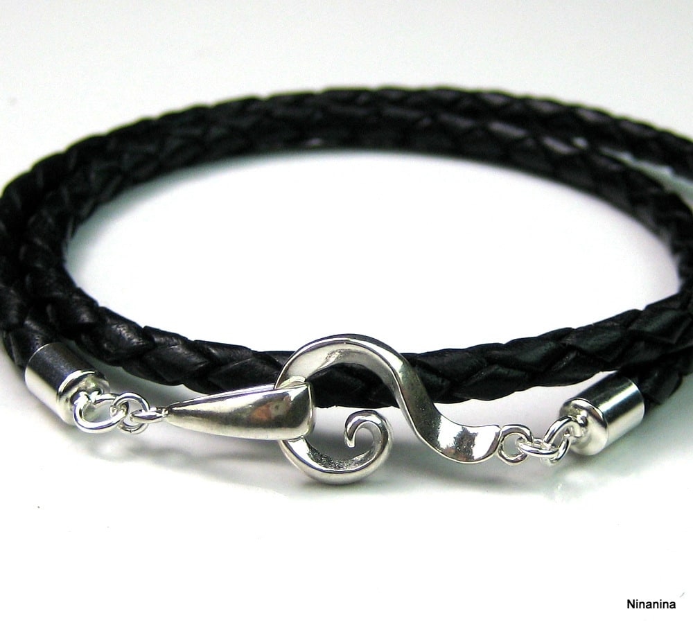 Bracelet cordon cuir 2 tours Argent 925 massif – Image 6