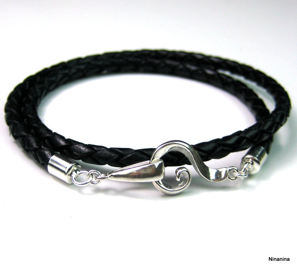 Bracelet cordon cuir 2 tours Argent 925 massif – Image 8