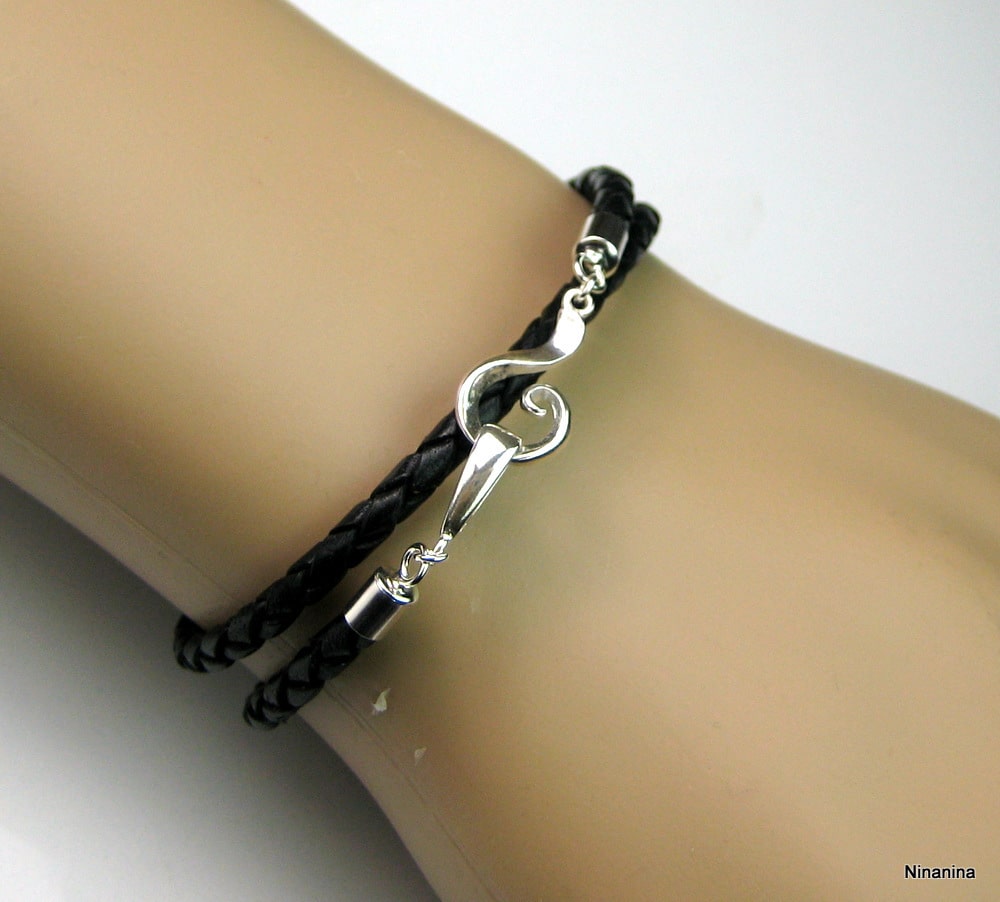 Bracelet cordon cuir 2 tours Argent 925 massif – Image 9