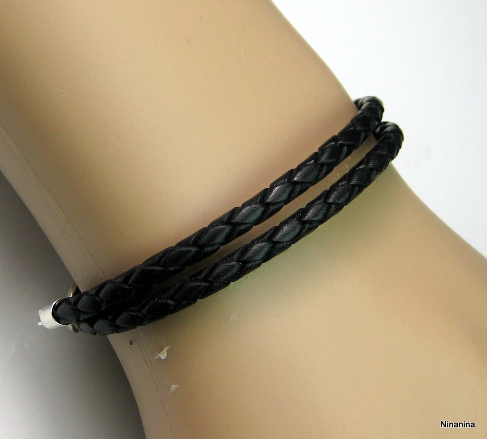 Bracelet cordon cuir 2 tours Argent 925 massif – Image 7