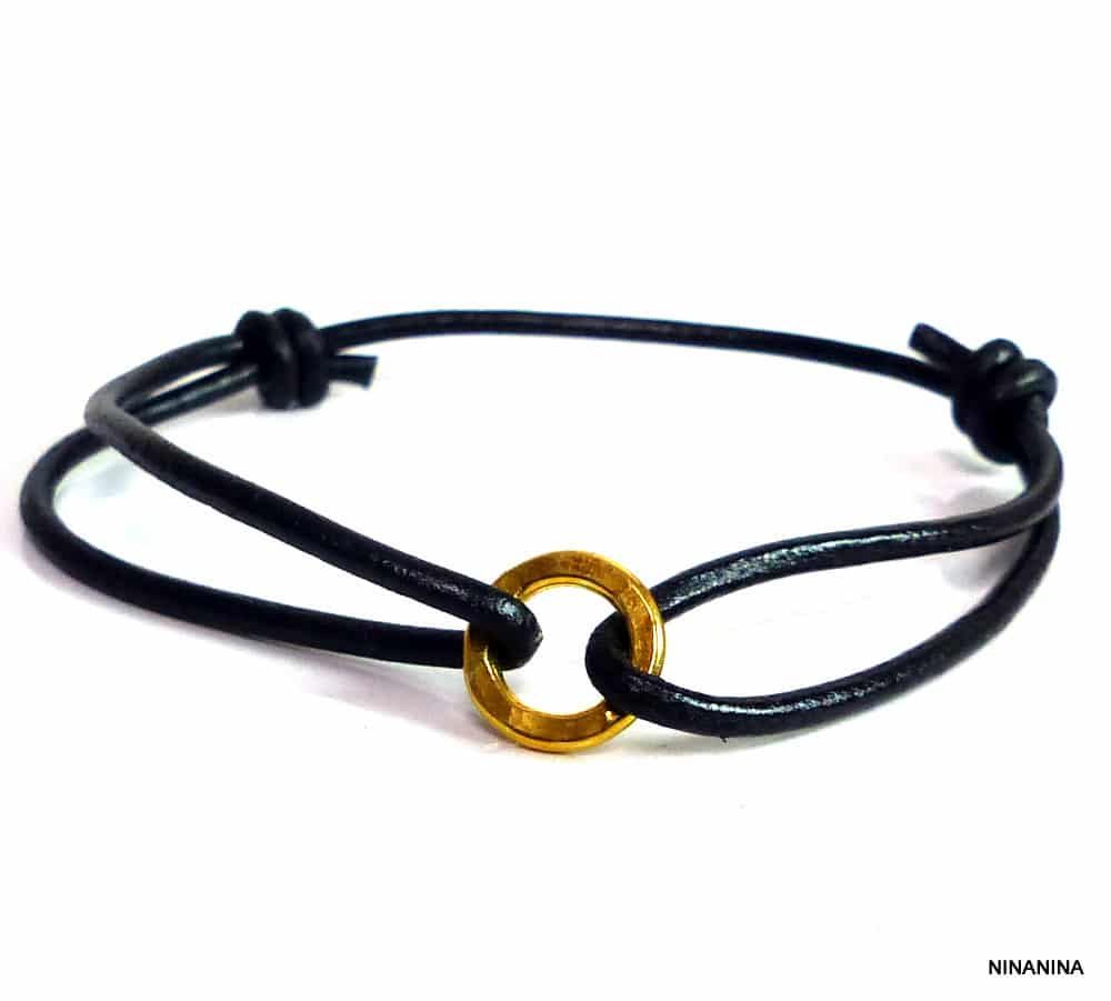 Bracelet Argent 925 massif Plaqué or Cordon Cuir – Image 4