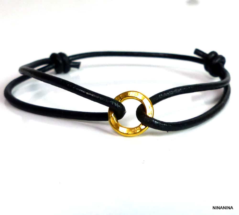 Bracelet Argent 925 massif Plaqué or Cordon Cuir – Image 6