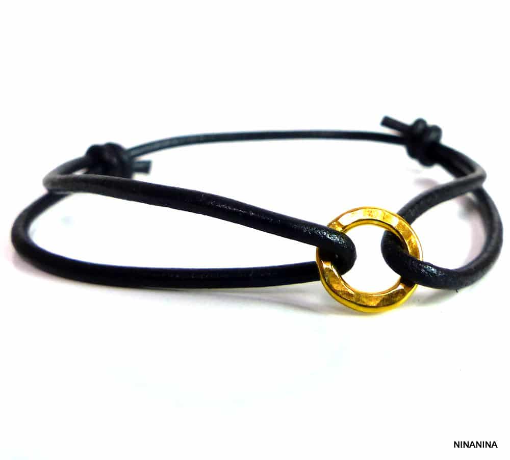 Bracelet Argent 925 massif Plaqué or Cordon Cuir – Image 8