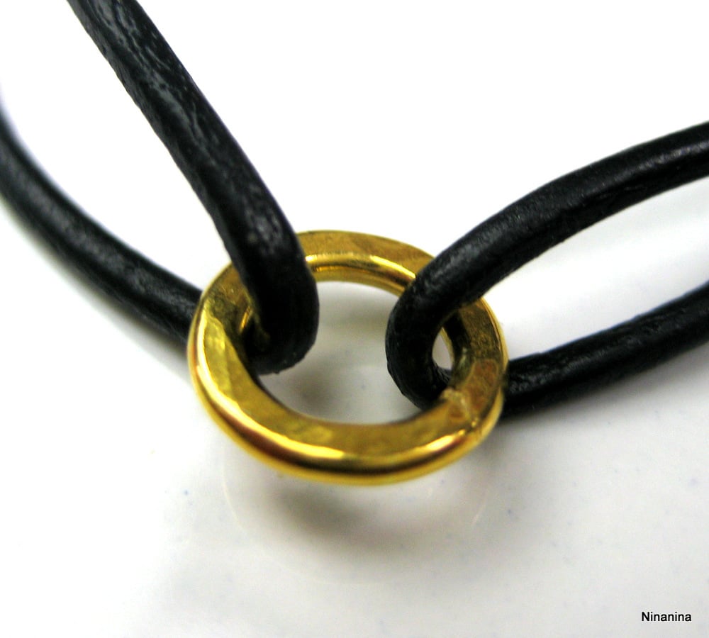 Bracelet Argent 925 massif Plaqué or Cordon Cuir – Image 5