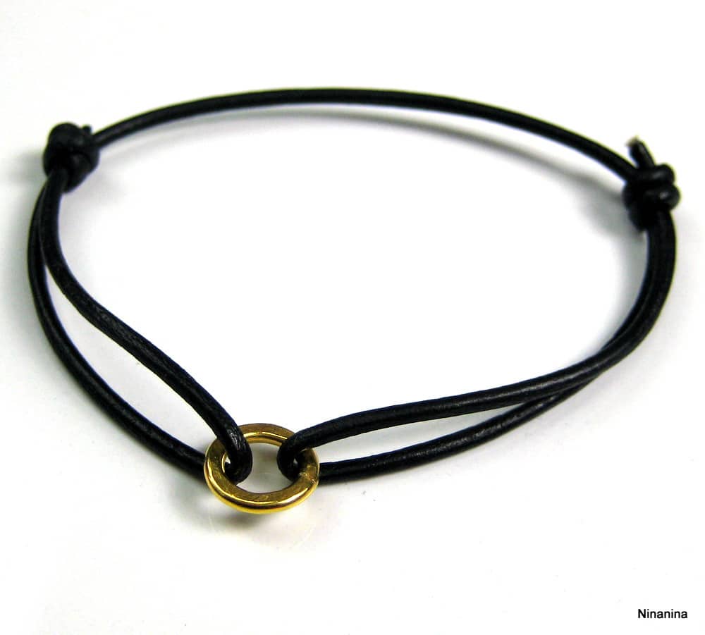 Bracelet Argent 925 massif Plaqué or Cordon Cuir – Image 7