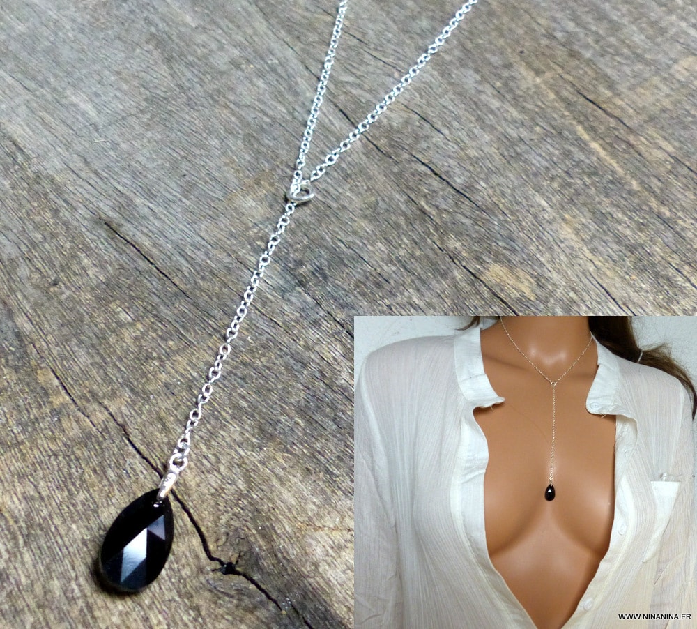 Collier en Y swarovski goutte cristal Argent 925 – Image 4