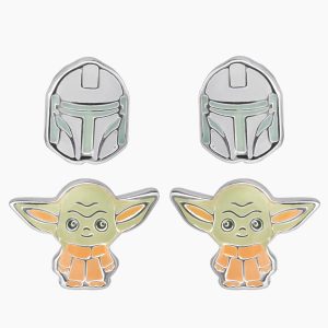 THE MANDALORIAN – 2 Paires de Clous d’Oreilles – Laiton Argent Plaqué