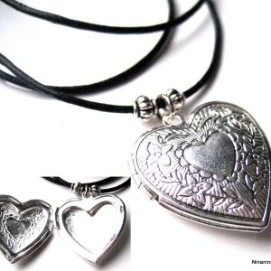 Collier cordon coeur porte photo argenté