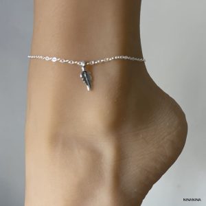 Chaine De Cheville Plume Argent 925 Massif Fine