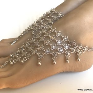 Bijou de pied indien – Chaine sandale tribale métal argenté