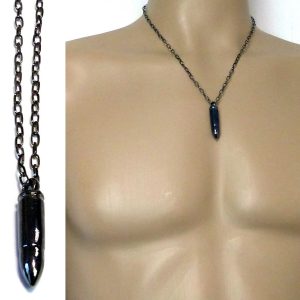 Collier balle de revolver Acier inoxydable noir homme