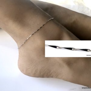 Chaine de cheville maille fantaisie Argent 925 massif