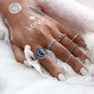 Lot bague femme bohème chic en métal argenté vieilli