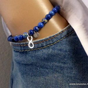 Bracelet elastique infini personnalisé perle jaspe bleu Argent