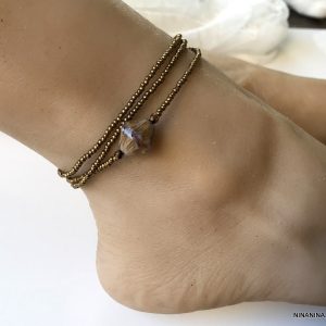 Bracelet cheville perle de rocaille bronze bohème chic
