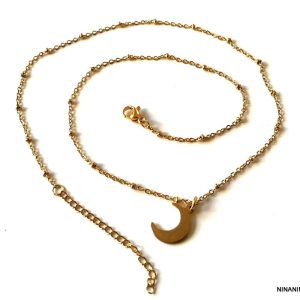 Collier lune doré Acier inoxydable maille satellite