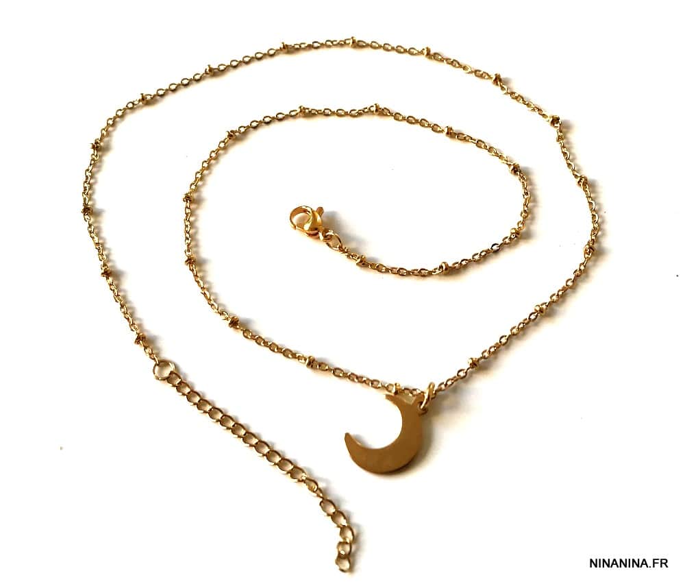 Collier lune doré Acier inoxydable maille satellite