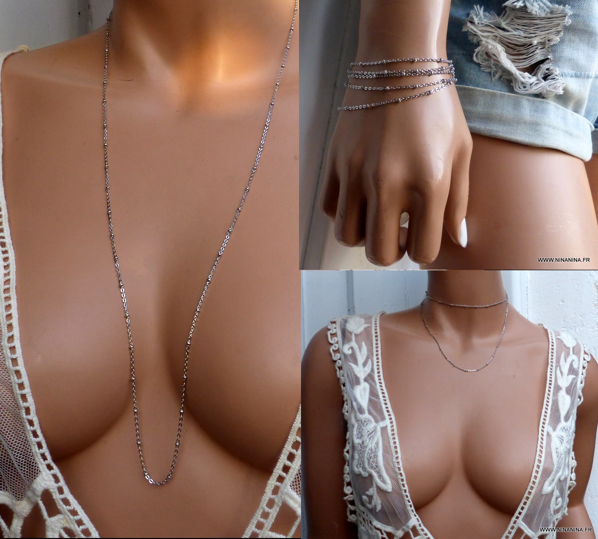 Chaine Acier inoxydable argenté maille satellite – Image 2