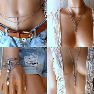 Collier long ethnique acier inoxydable double rang