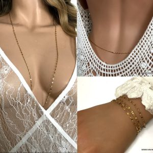 Collier sautoir doré minimaliste style boheme chic en acier