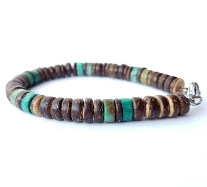 Bracelet perles noires homme et turquoise naturelle – Image 4