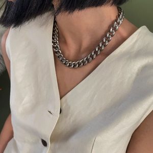 Collier Chaine Femme Grosse Maille Gourmette Acier Inoxydable