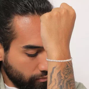 Bracelet Petites Perles Blanches Naturelles Pour Homme Ou Femme