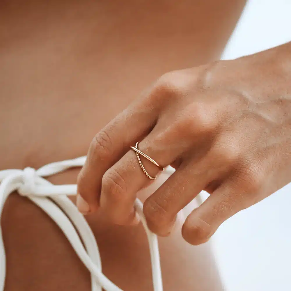 Bague Double Anneau Or En Acier Inoxydable Doré Pour Femme – Image 6